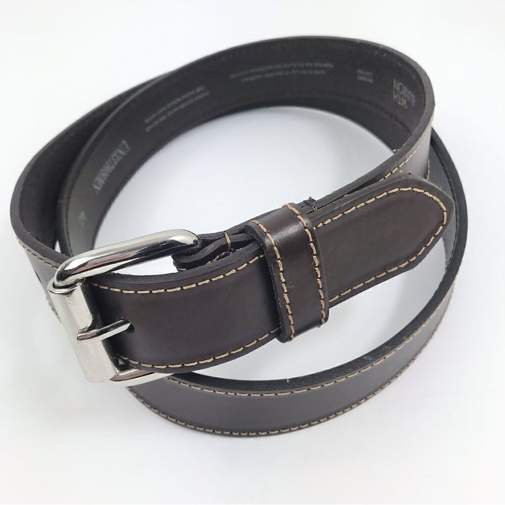 14th & Union Dark Brown Saddle Leather Nickle Free Buckle Belt New no Tags